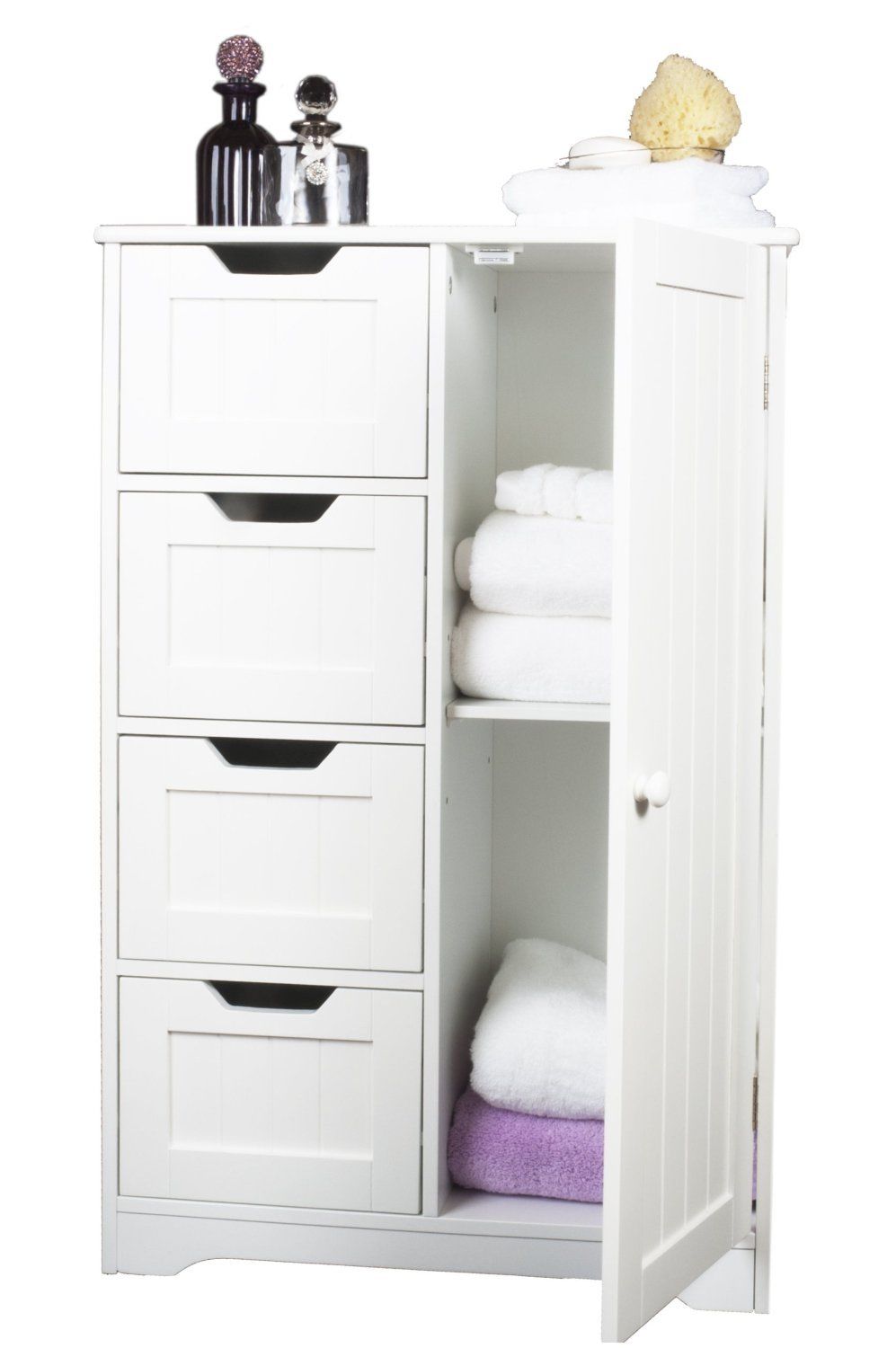 White Bathroom Floor Cabinet. Freestanding With 4 Drawers ...
