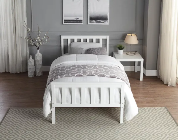 Single Slatted Headboard and Footboard White Bed Frame front view