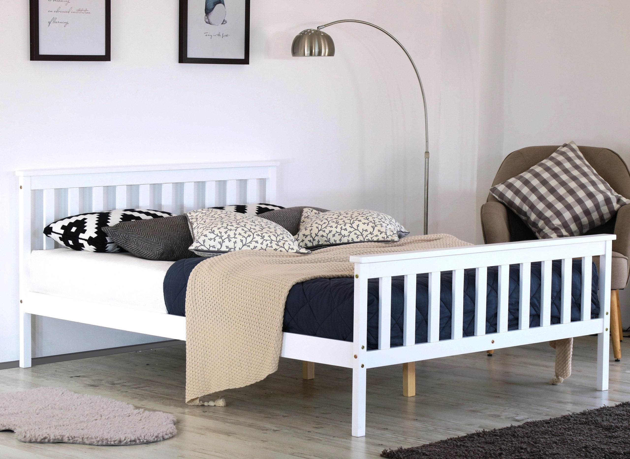Solid Wooden Double Bed Frame In White Home Treats UK