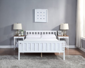 White Wooden Slatted Double Bed Frame front view