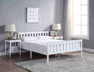 White Wooden Double Bed Frame with Spindles side view
