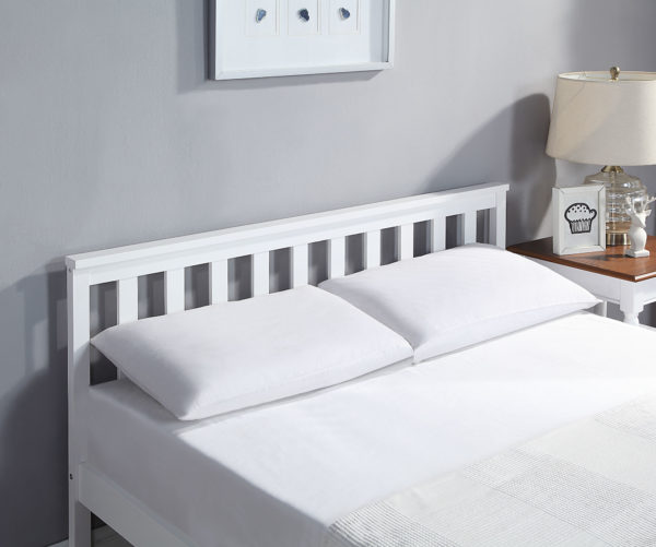 White Bed Frame with Slatted Headboard