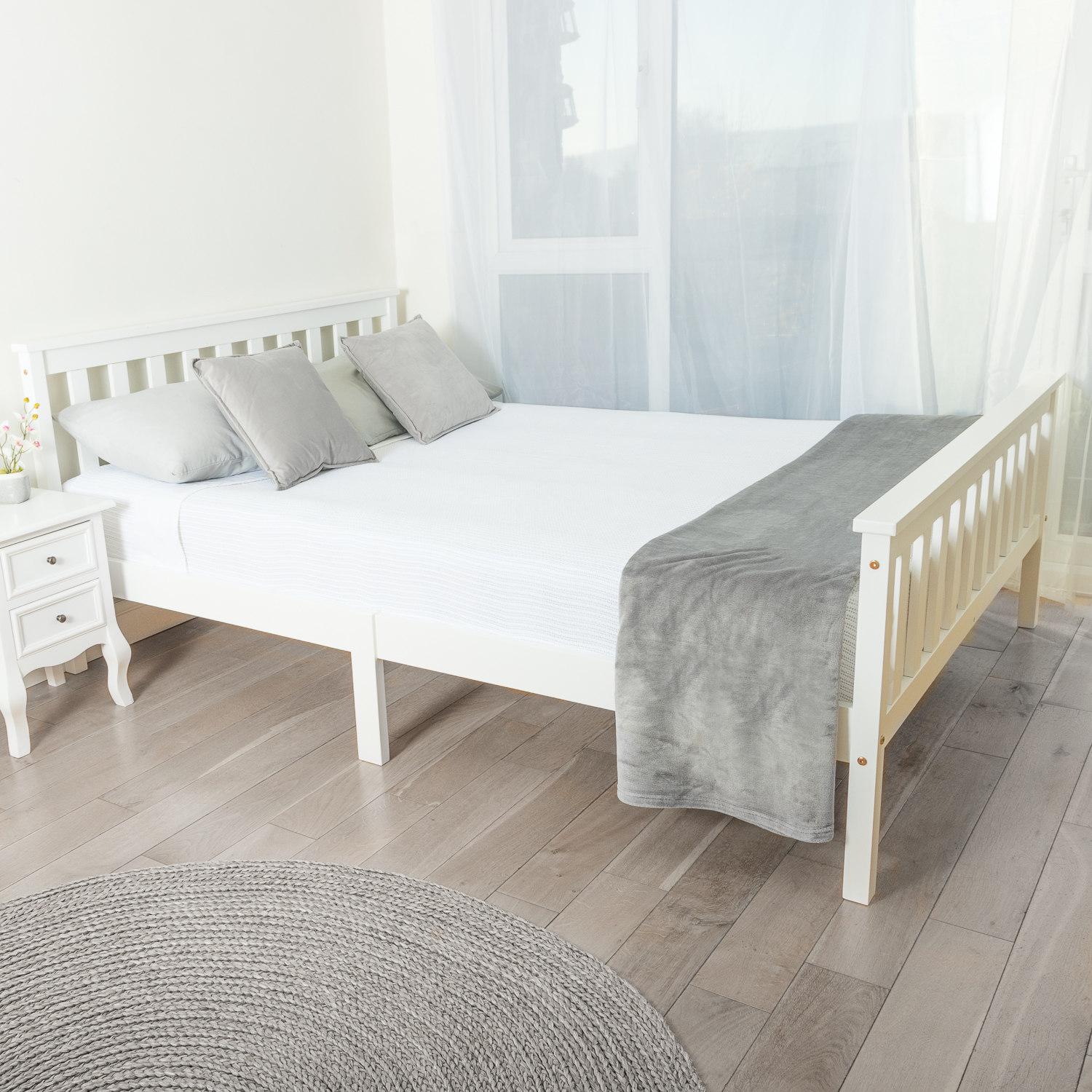 Solid Wooden Double Bed Frame In White Home Treats UK