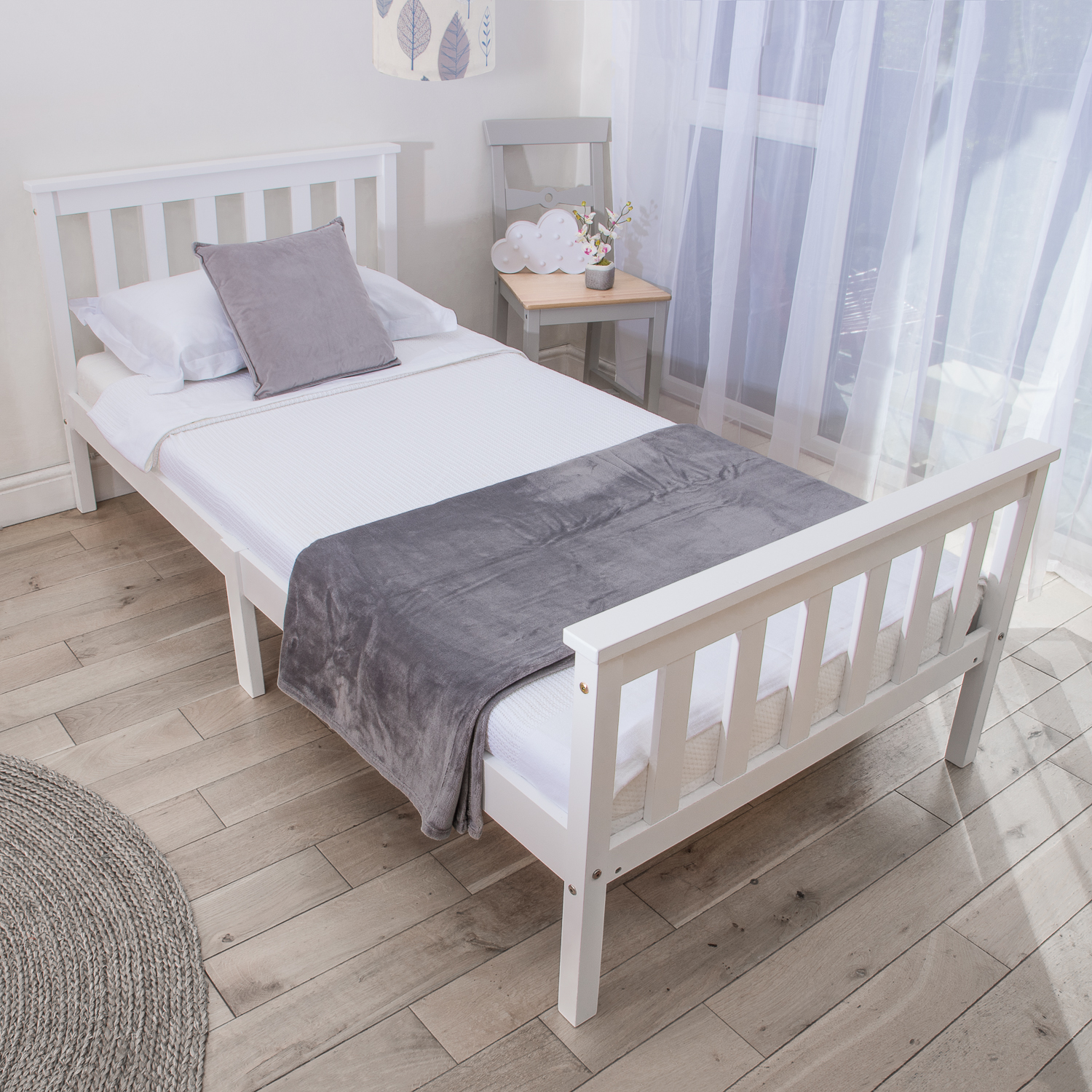 Solid Wood Single  Bed  Frame In White Home Treats UK