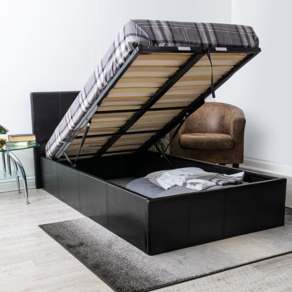 Black Leather Storage Bed Gas Lifts