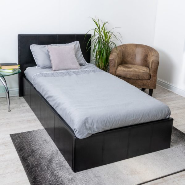 Closed Black Leather Storage Bed