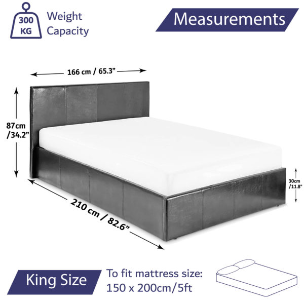 King Size Black Leather Storage Bed