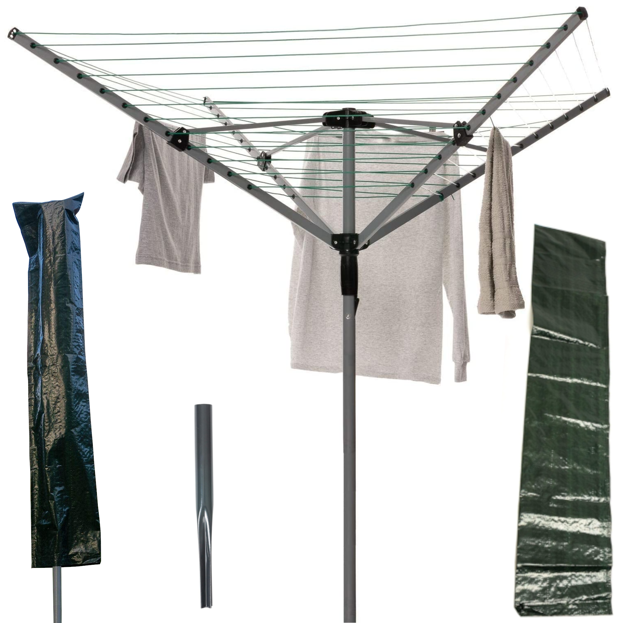 Rotating Washing Line Outdoors Garden Clothes Dryer 4 Arms Spike Cover 40m  line