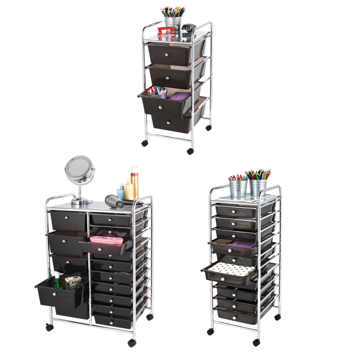 Portable 4/10/15 Drawers Cabinet Storage Trolley on Wheel Cart Home Office Salon 