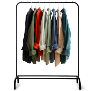 curtain rail with clothes on