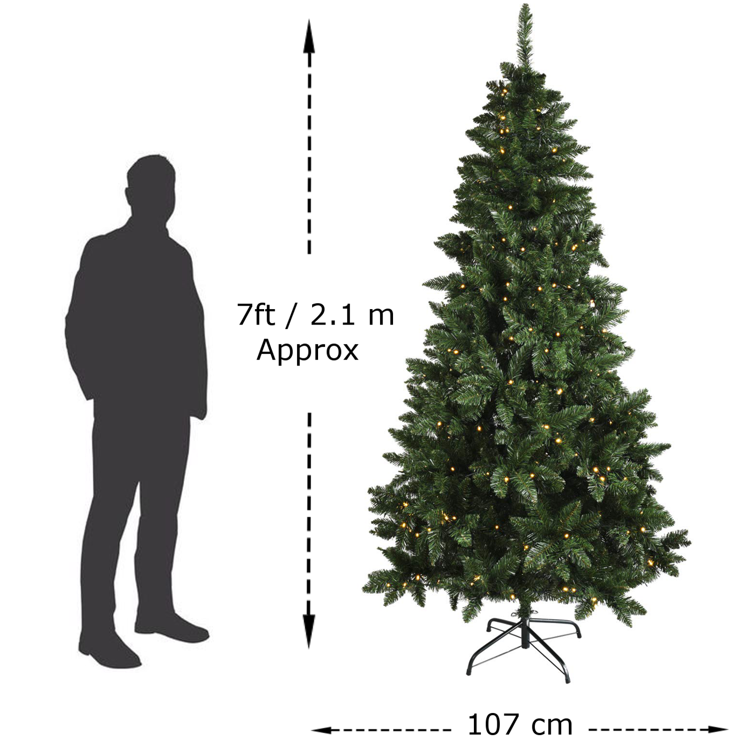 Pre Lit 7ft Slim Christmas Tree Artificial With Metal Stand & Lights ...