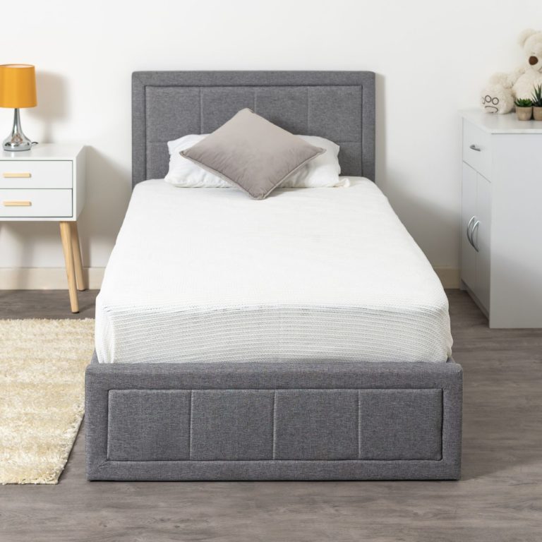 Single Grey Ottoman Bed With Lift Up Storage & Sprung Mattress Home