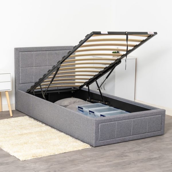 Single Grey Ottoman Bed With Lift Up Storage & Sprung Mattress Home