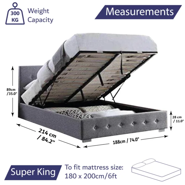 super king ottoman bed size range