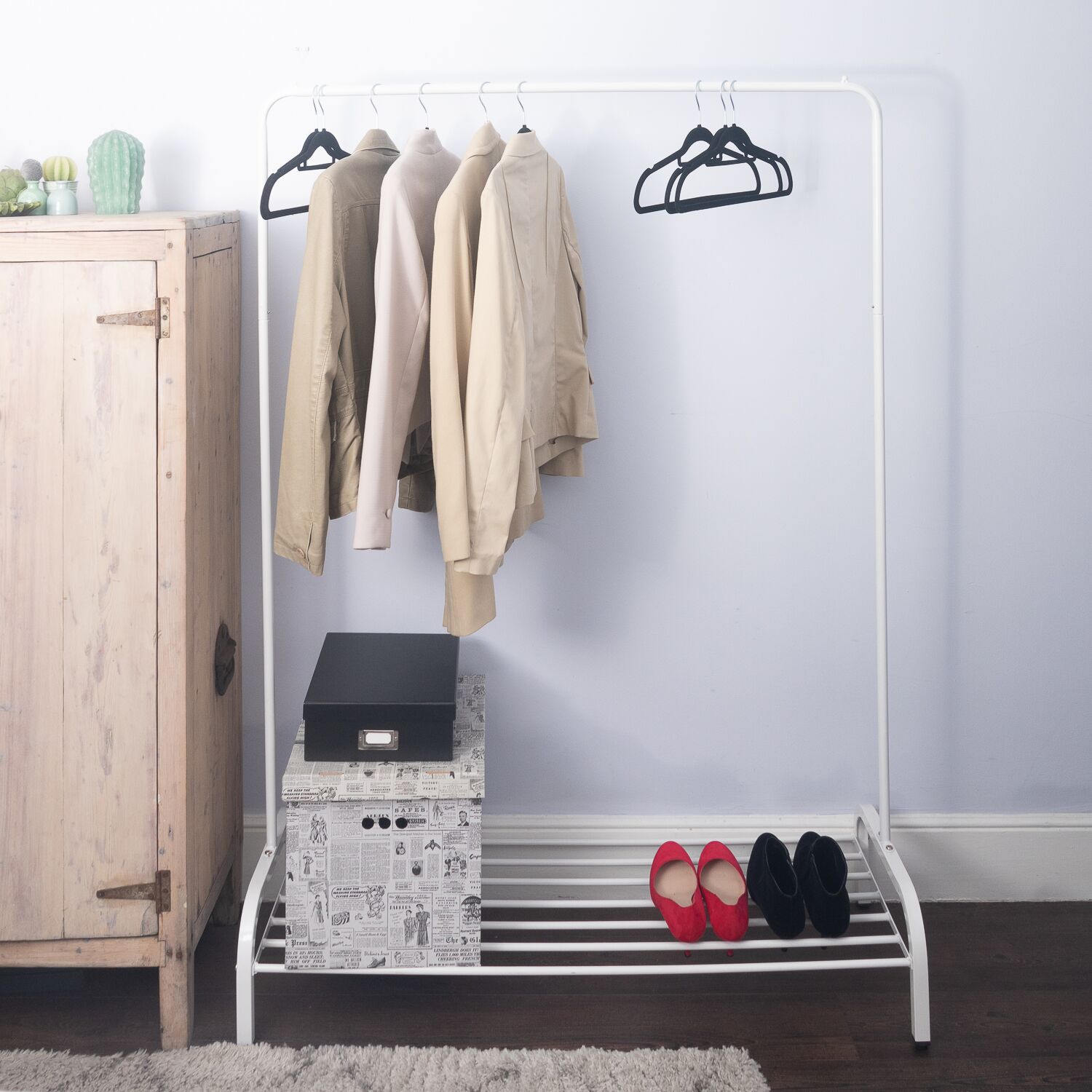 Home Treats White Clothes Rail With Shoe Rack / Storage Shelf - Home ...