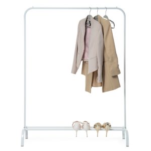 Static White Metal Clothes Rack with Shoe Rack or Storage Shelf 02