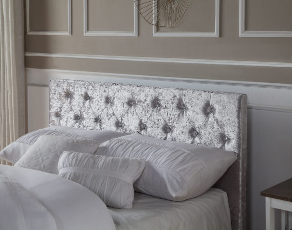 Silver Crushed Velvet Bed Frame Studded with Diamante