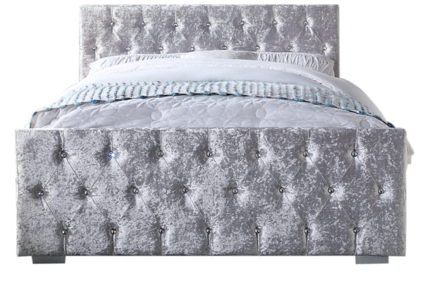 Crushed Velvet Bed Frame with Diamante Studding front view
