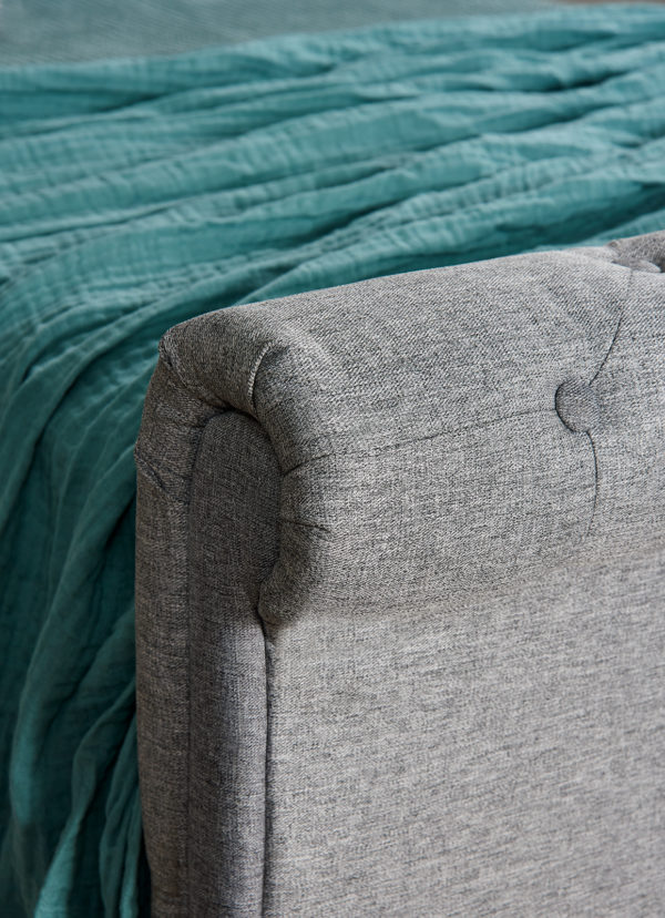 Scroll Studded Grey Ottoman Bed Frame