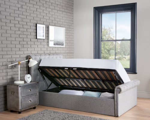 Side Lift Storage Ottoman Single Bed Studded side view