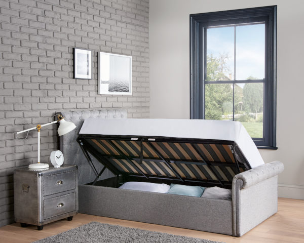 Side Lift Storage Ottoman Single Bed Studded side view