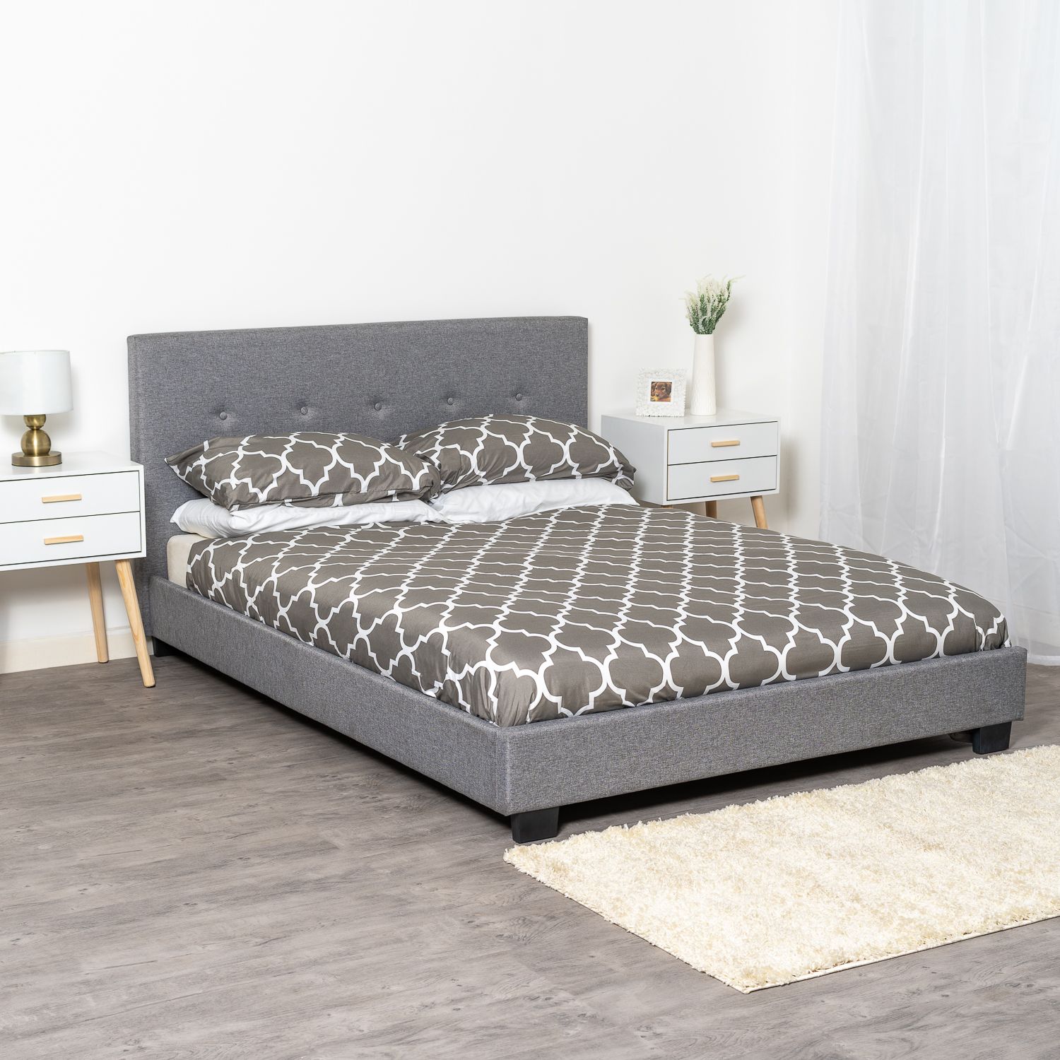 Double Grey Oscar Bed Frame And, Bed Frame With Mattress Set