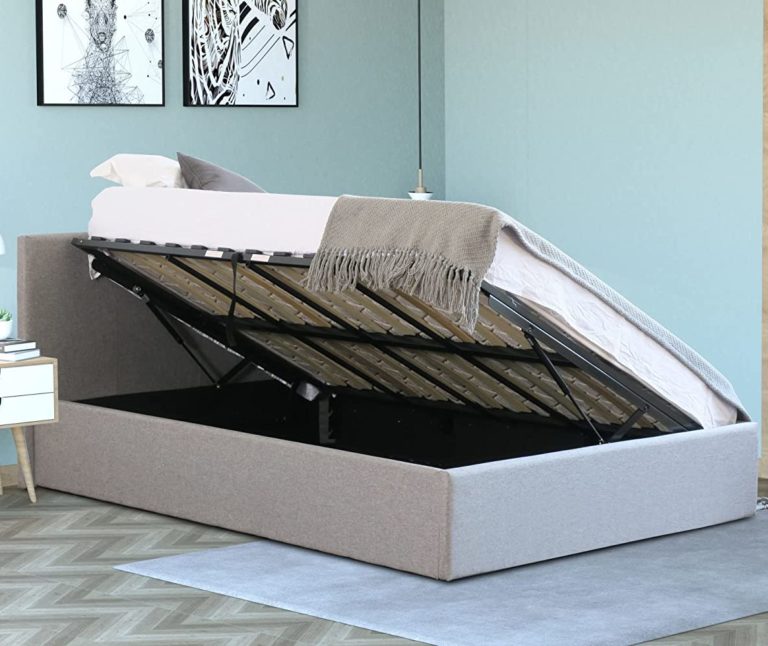 Side Lift Bed Frame Grey Storage Ottoman - Home Treats UK