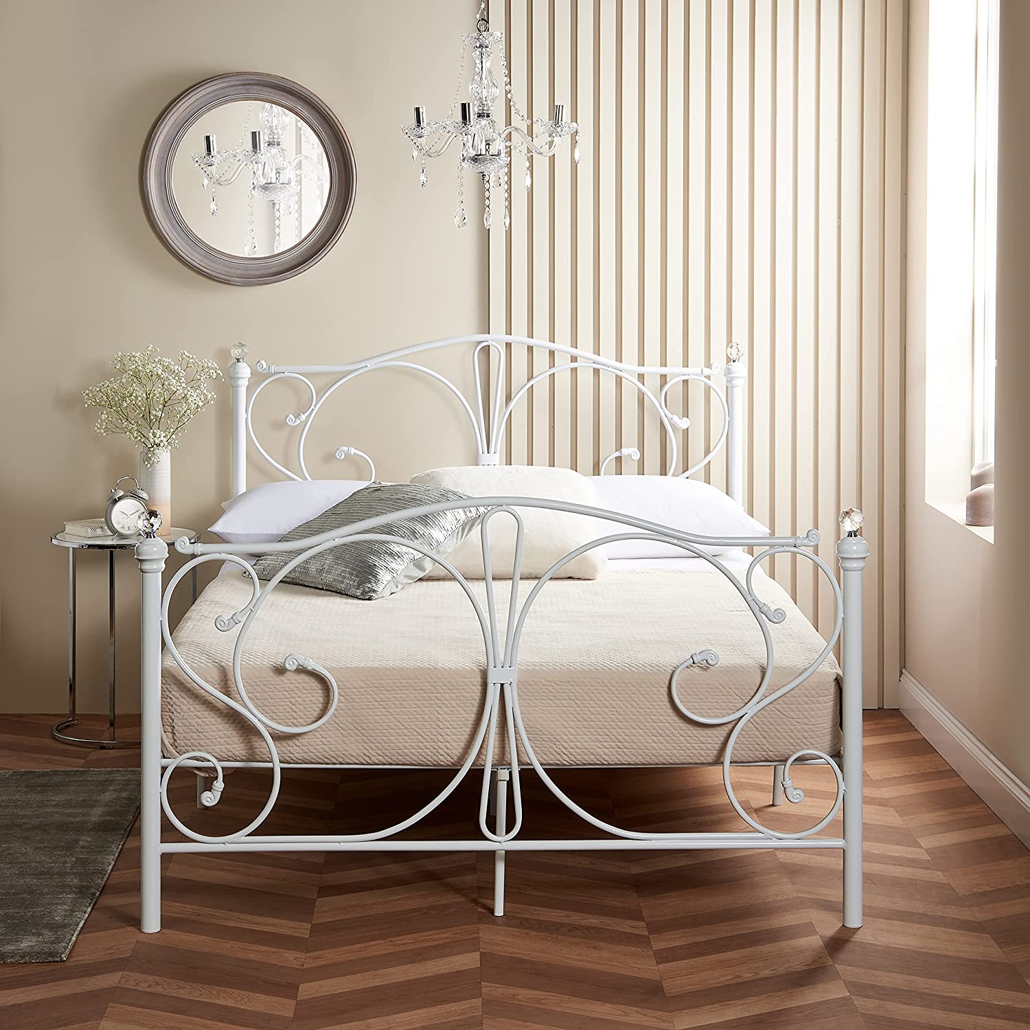 White Crystal Metal Bed Frame Sy, Off White Metal Bed Frame