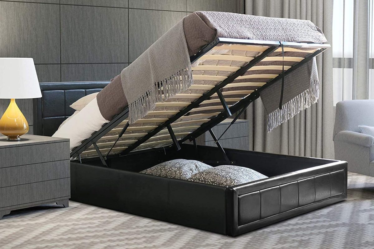 black ottoman storage bed with mattress