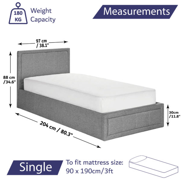 Single Bed frame ottoman Measurements