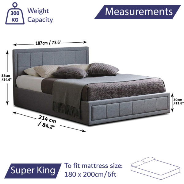 super king ottoman bed frame measurements