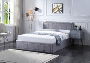 King Size Grey Lift Up Storage Ottoman Bed with a Sprung Mattress side view