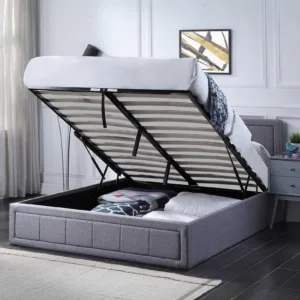 King Size Grey Lift Up Storage Ottoman Bed with a Sprung Mattress Opening from the bottom of bed