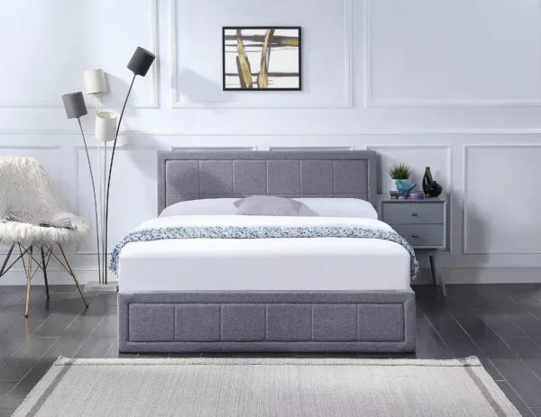King Size Grey Lift Up Storage Ottoman Bed with a Sprung Mattress front view
