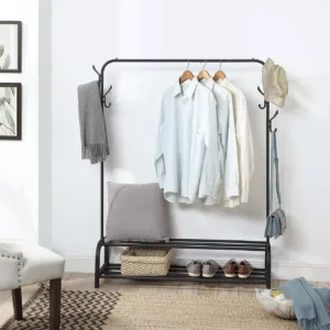 clothes rail in bright modern bedroom