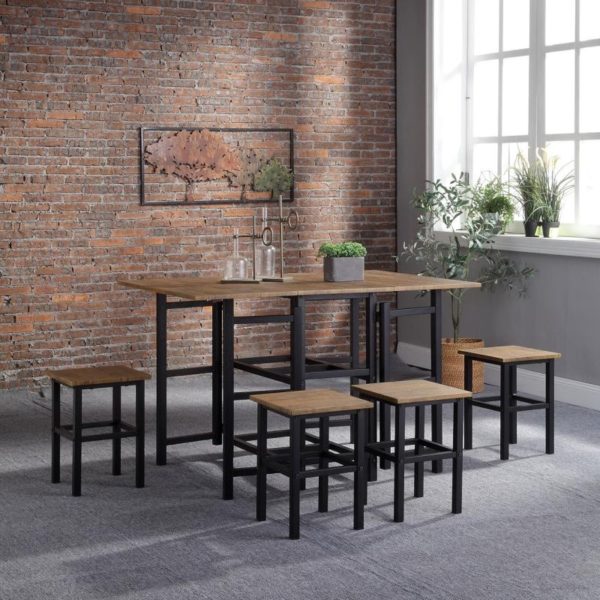 Expandable Folding Metal and Wood Table and 4 Stool Set