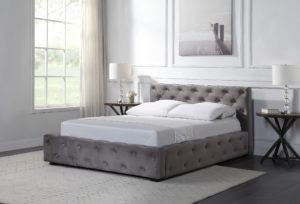 Fully Studded Light Grey Double Bed with Mattress