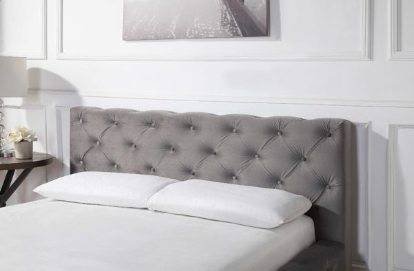 Light Grey Deluxe Studded Fabric Bed with Mattress view of headboard