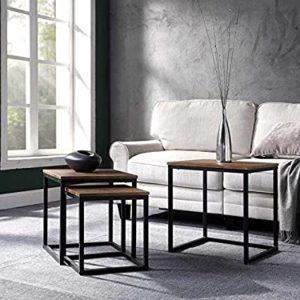 Nest of Tables with Dark Wood Tops and Black Steel Legs