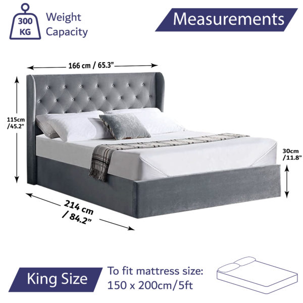 Velvet Bed King Size Measurements