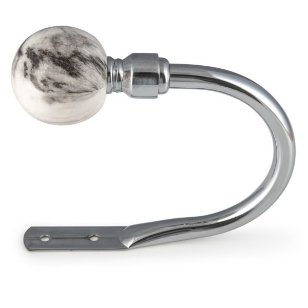 Chrome Tiebacks with white and Grey Marble Round Ends