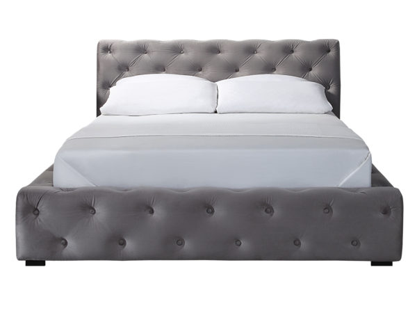 Studded Grey King Size Bed front view