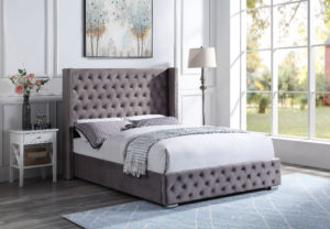 Stud Detail Bed with Small Wing Detail and Silver Feet side view