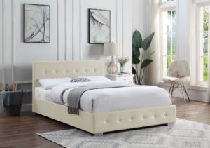 Small Double Cream Lift Up Ottoman Bed with Silver Feet side view