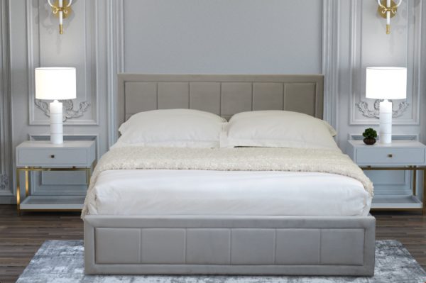 Grey Velvet Stitch Detail Ottoman Bed Frame front view