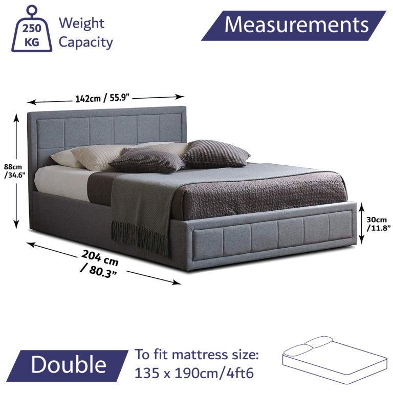 Ottoman Bed Side Lift Double Grey - Home Treats UK