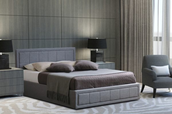 Lift from the Side Storage Ottoman Bed in Grey with Stitch Detail