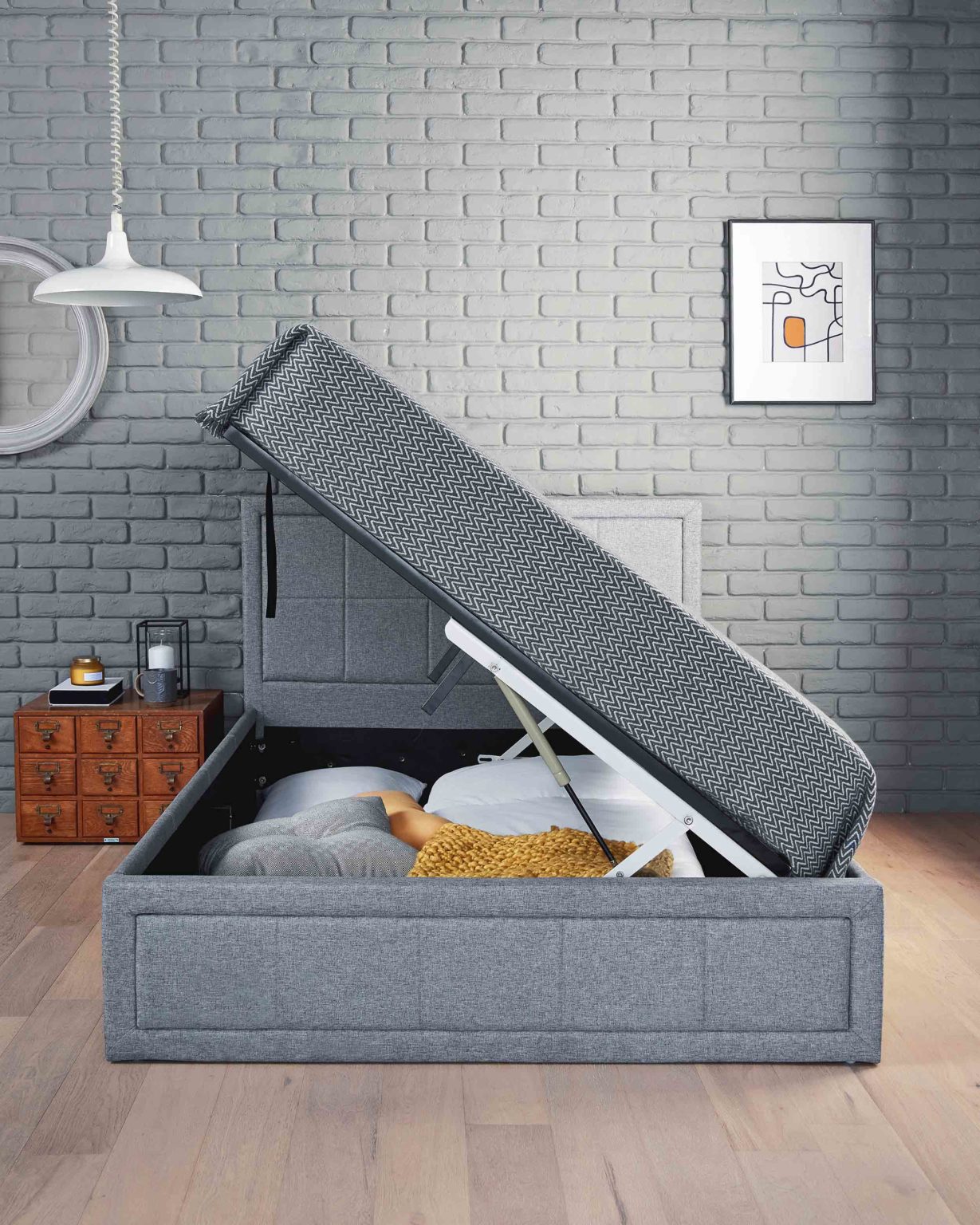 Side Lifting Small Double Grey Ottoman Bed With Lift Up Storage And Sprung Mattress Home Treats Uk 3871