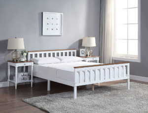 White King Size MDF Bed Frame with Pine Edging on Headboard and Footboard side view