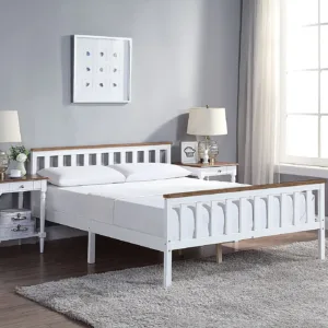 White King Size MDF Bed Frame with Pine Edging on Headboard and Footboard side view